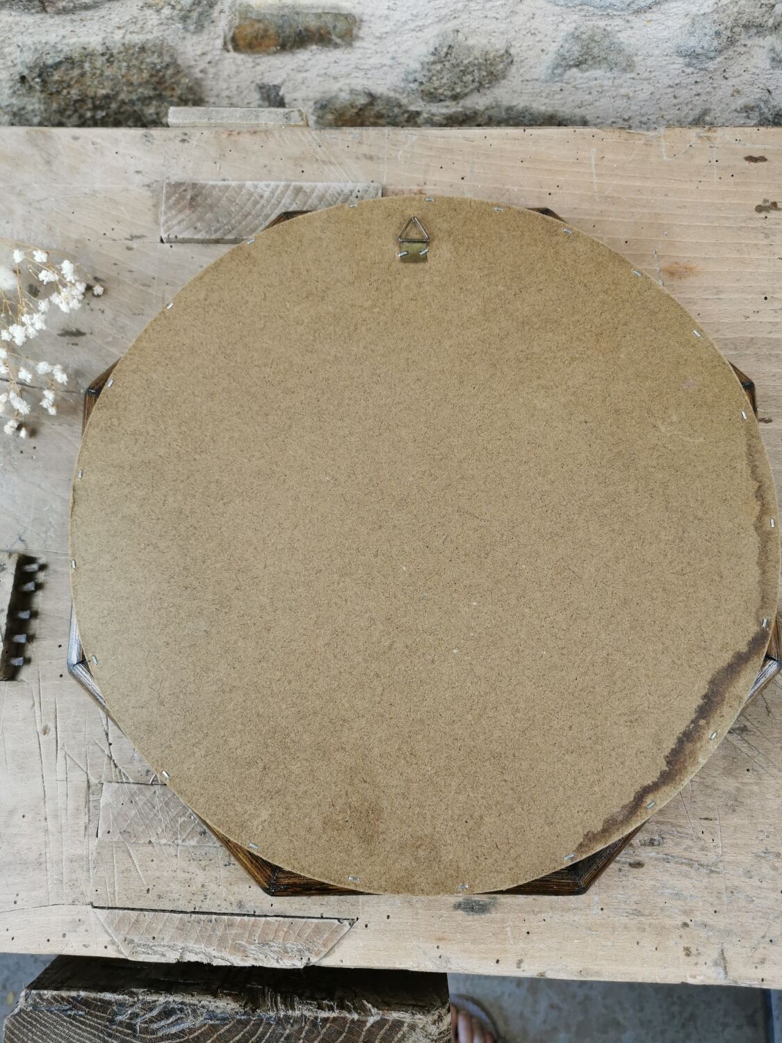 Vintage rattan mirror, octagonal