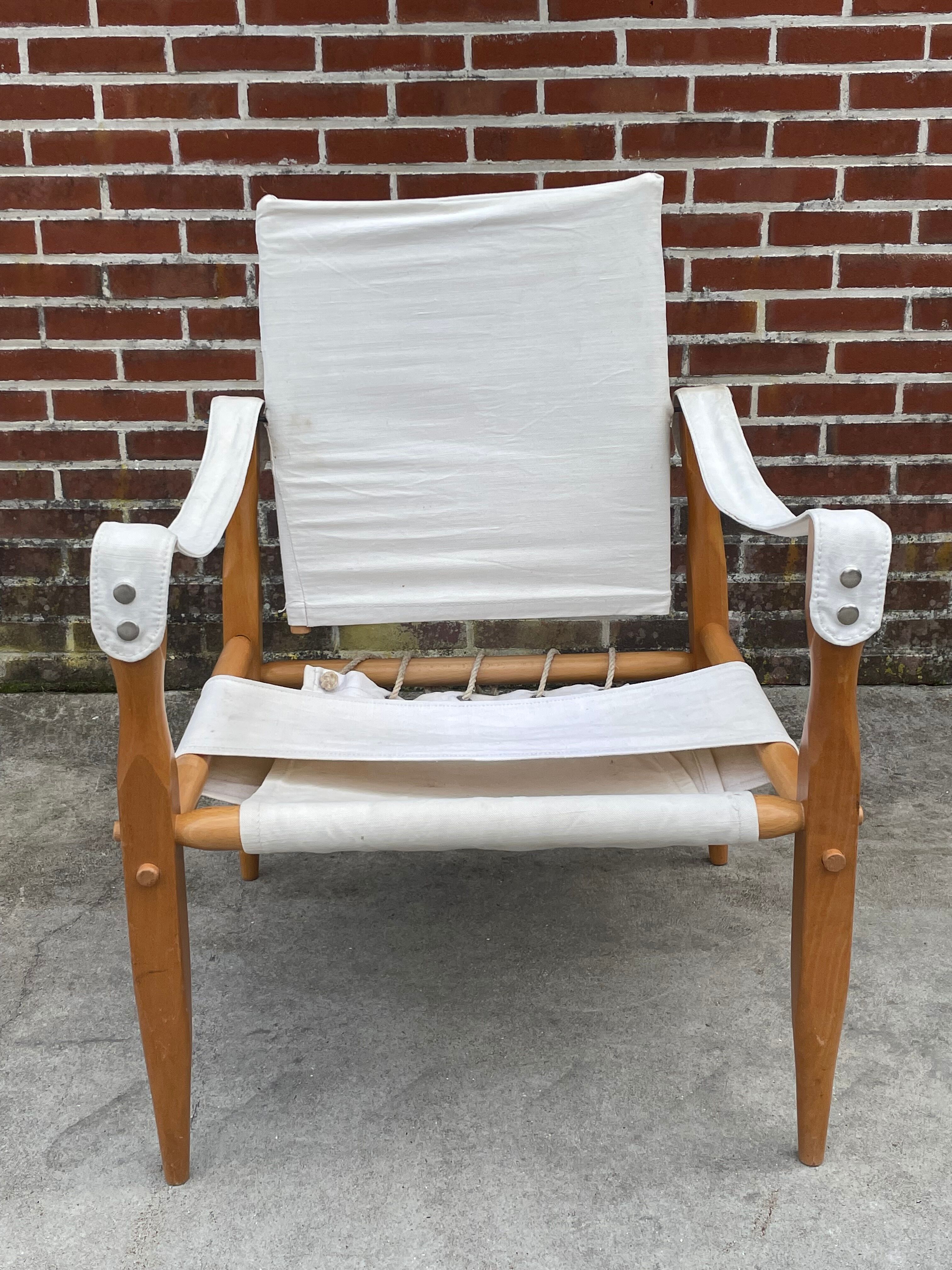 Vintage safari chair 1960s Denmark with canvas minimalist design