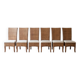 Lot de 6 chaises de salle à manger en rotin et bois