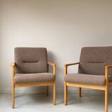 Vintage wooden seating area / sofa and 2 armchairs