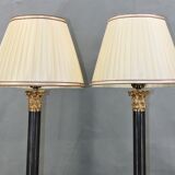 Pair lamp in bronze corinthians patinated lampshade pleated with stripes square foot