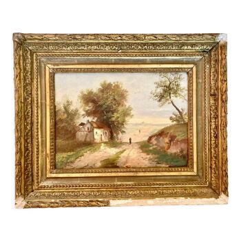 Peinture à l’huile française sur toile des années 1870