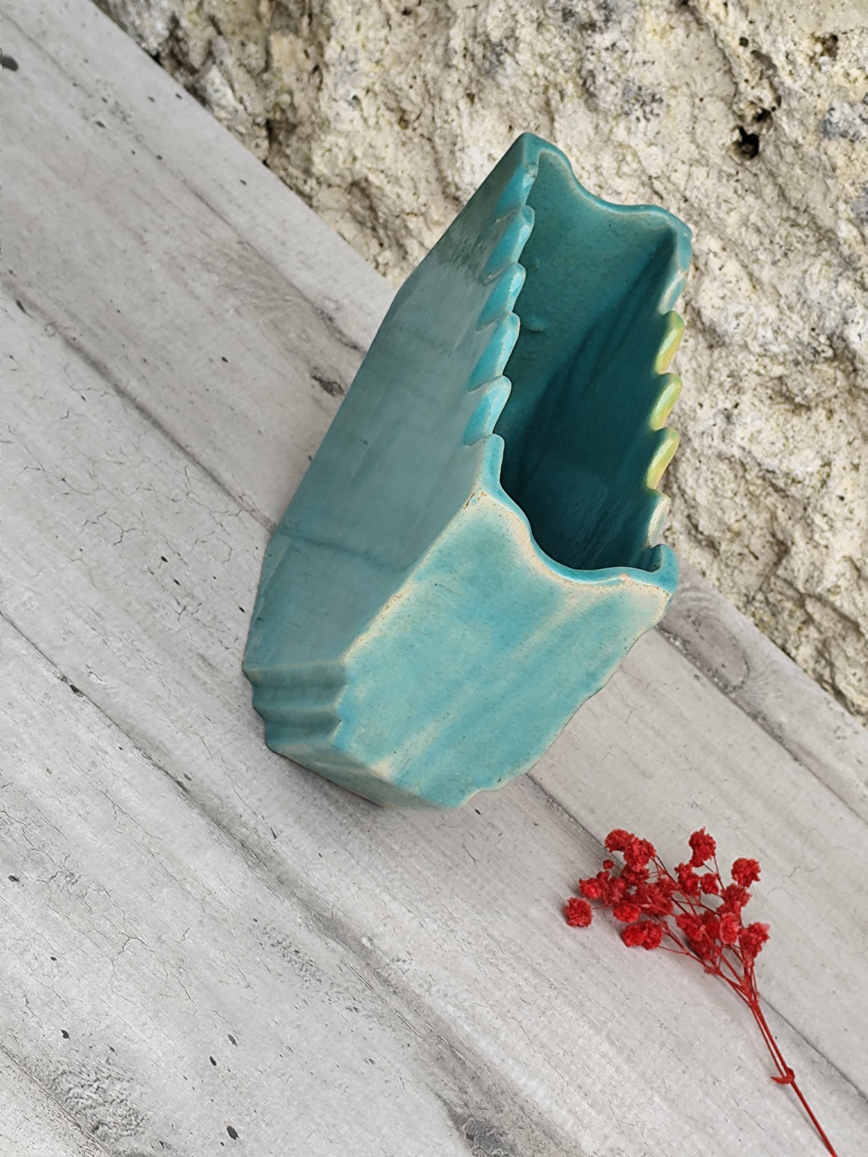 Large blue and yellow ceramic flowerpot vase