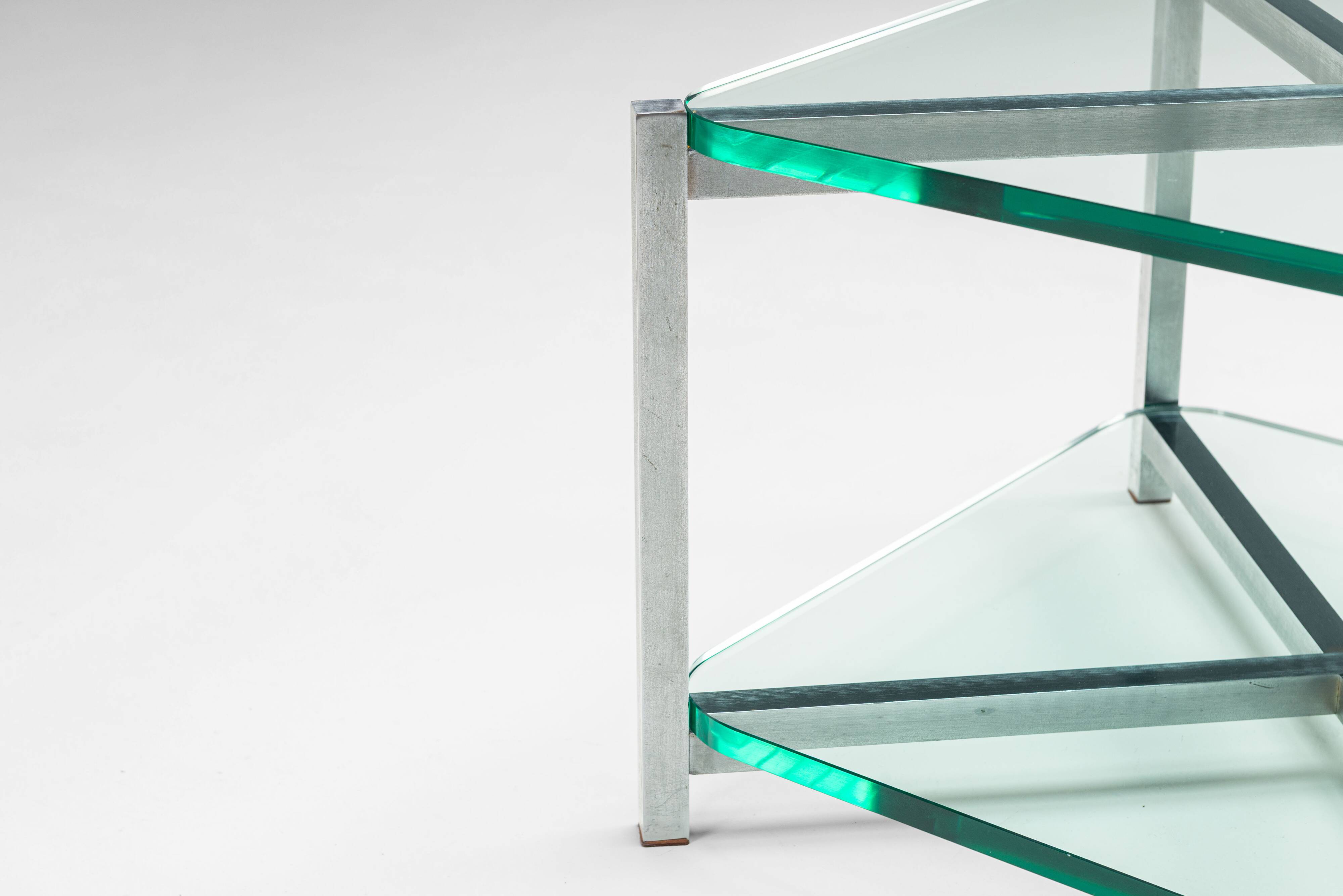 Two-tier glass side table with aluminium frame
