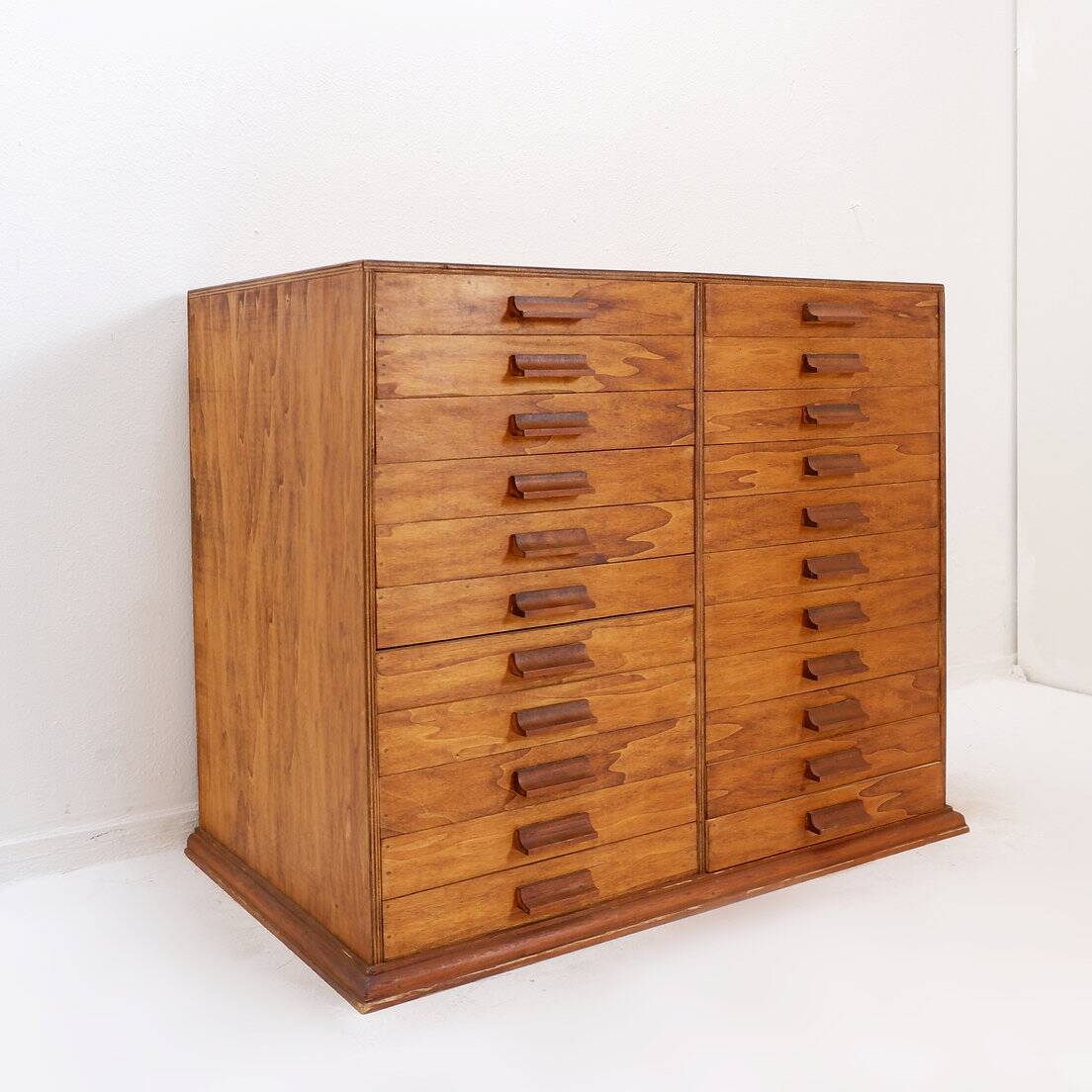Vintage 22-drawer wooden flat filing cabinet, handmade