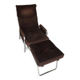 Fauteuil transat à système morris en velours côtelé chocolat vintage