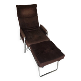 Fauteuil transat à système morris en velours côtelé chocolat vintage