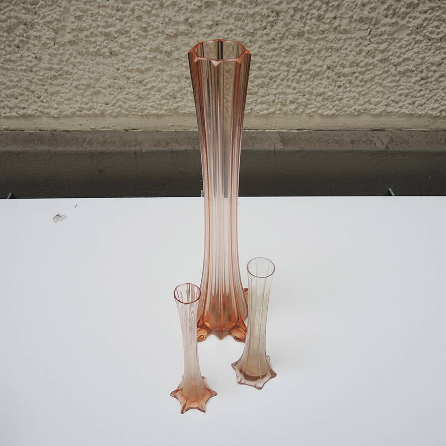 3 antique pink glass eiffel tower vases