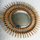 Miroir sorcière cadre soleil en rotin 1960