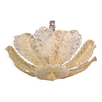 Lustre ou plafonnier en verre de Murano à feuilles dorées et transparentes, années 1970