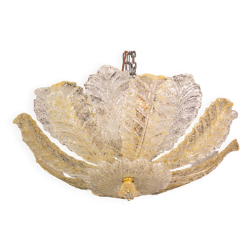 Murano Glass Gold and Transparent Leaves Chandelier or Flush Mount, 1970s