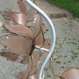 Pair of 70s floor lamps in lacquered metal flowers in glass and gilded metal