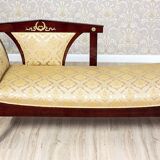 Antique Chaise Lounge in Yellow Fabric with Brass Details, 1890s