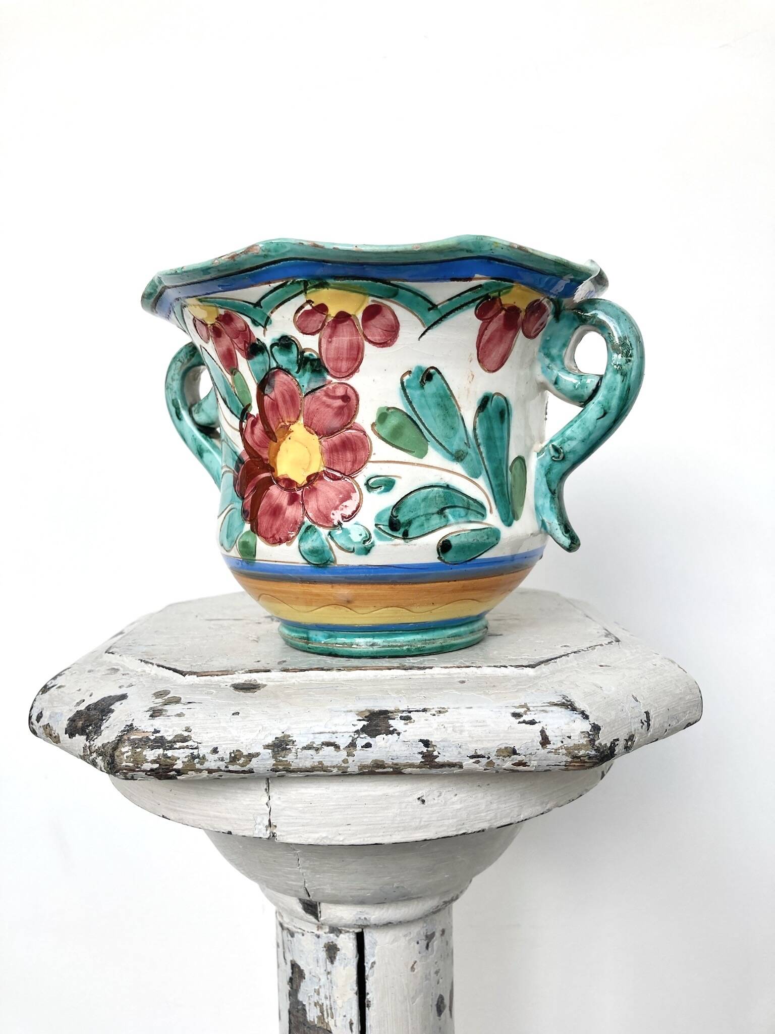Cache pot fleurs plante en céramique italienne émaillée