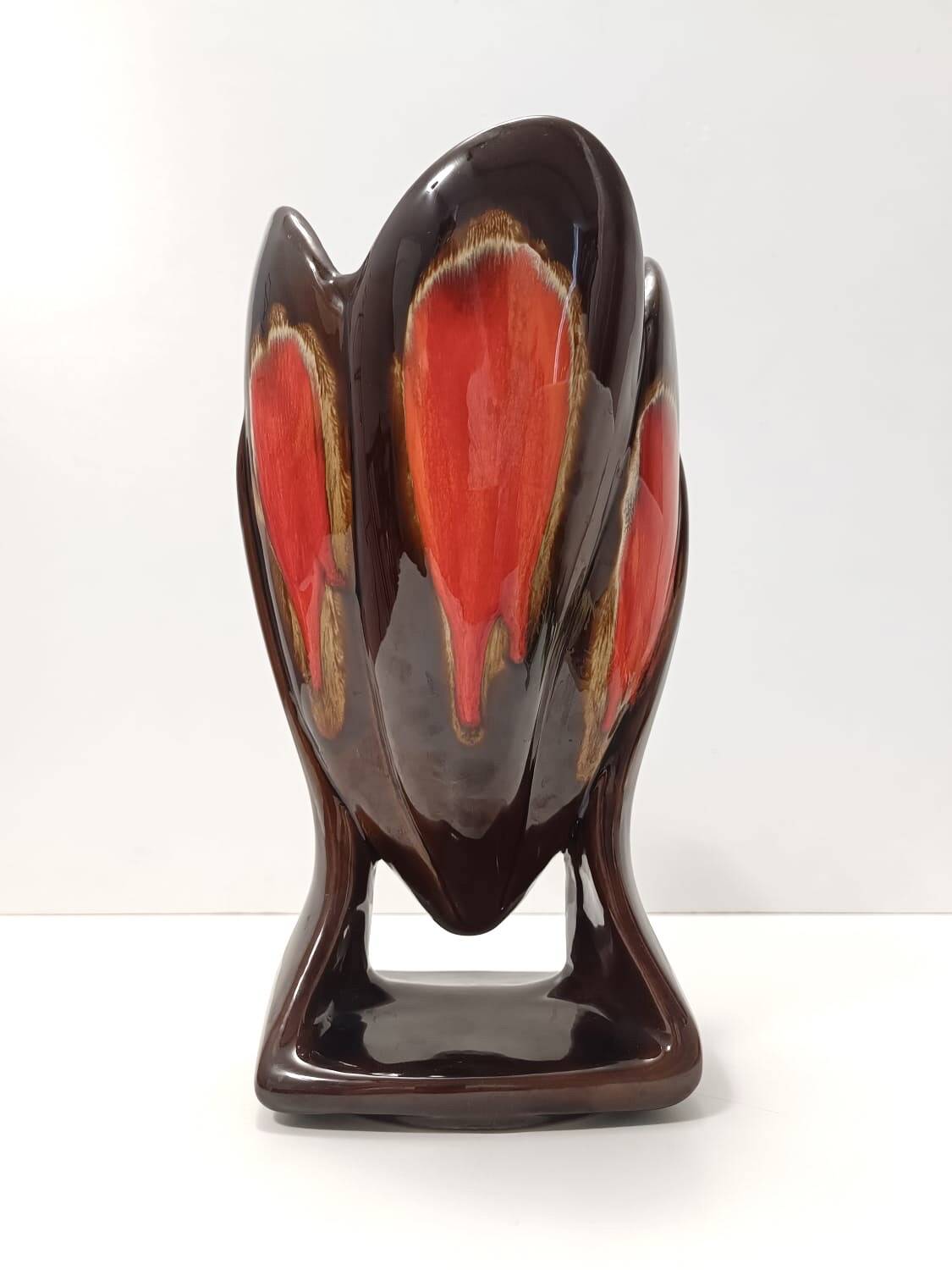 Handmade Orange and Brown Glazed Vallauris Ceramic Vase, France