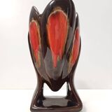 Handmade Orange and Brown Glazed Vallauris Ceramic Vase, France