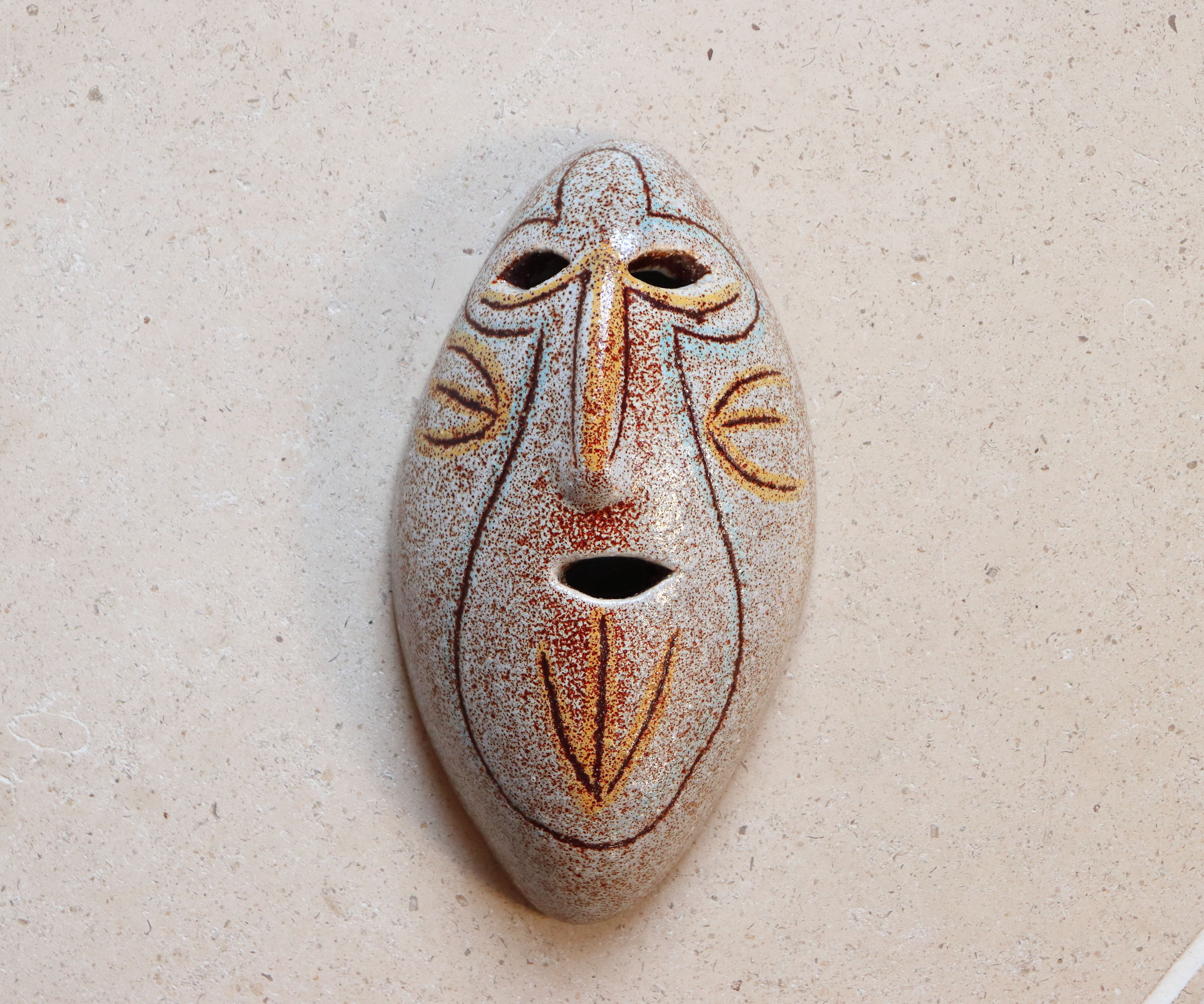 Ceramic wall mask Mayan mask from Accolay, 60s