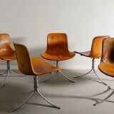 Set of Six Vintage Poul Kjaerholm PK-9 Dining Chairs Brown Leather, 1960s