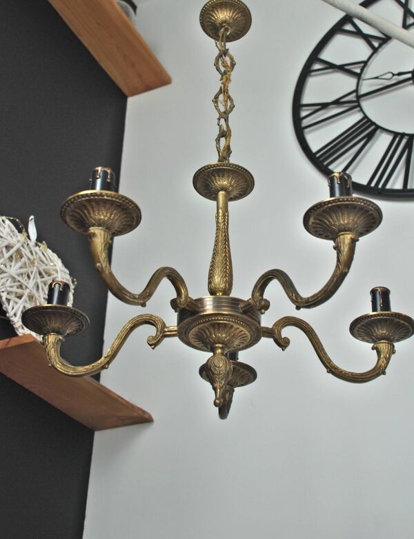 Lustre en laiton plein 5 branches