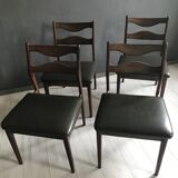 4 vintage teak dining chairs, dark green