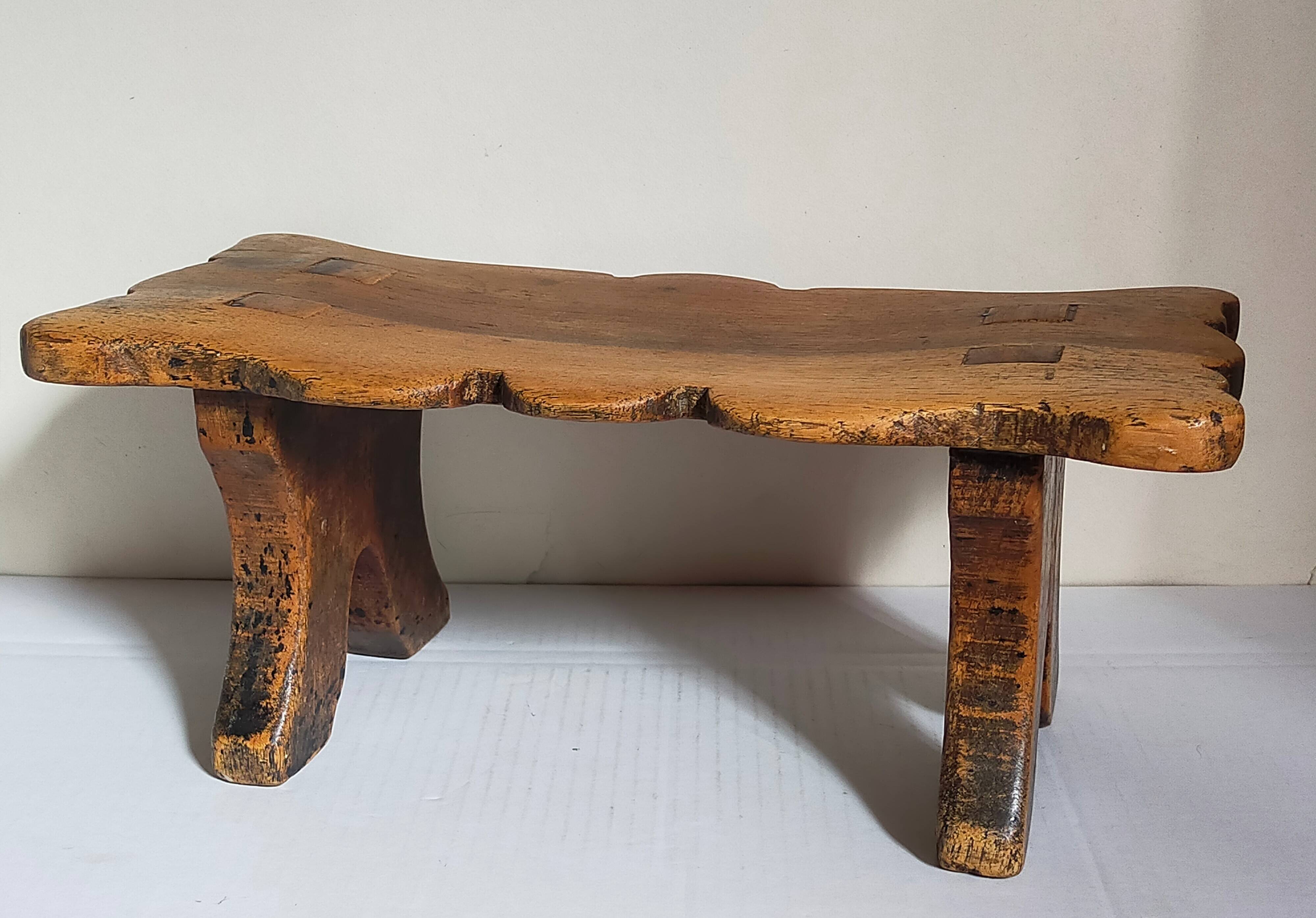 Old footstool in solid wood 19th century