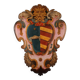 Ancient baroque coat of arms Pasqui in poplar, Florence, 18th century