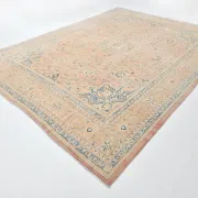 Peach Pink Large Persian Rug, Floral Bordered Vintage Carpet, 292x387Cm