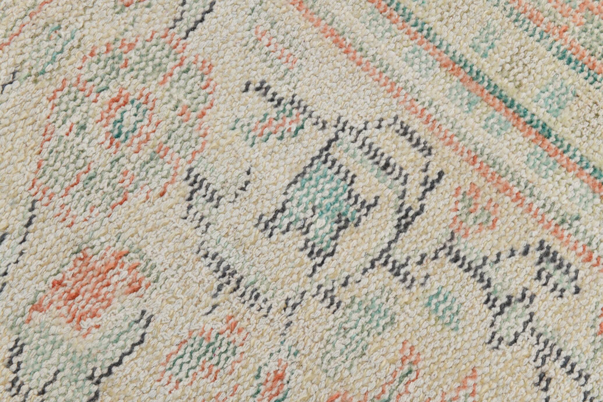 Tapis Oushak Vintage Corail Beige Pastel, 215x319 Cm