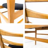 Set of 6 Mid Century Wooden Chairs Danish Design Bar Chair Vintage Black Upholstery MCM Re