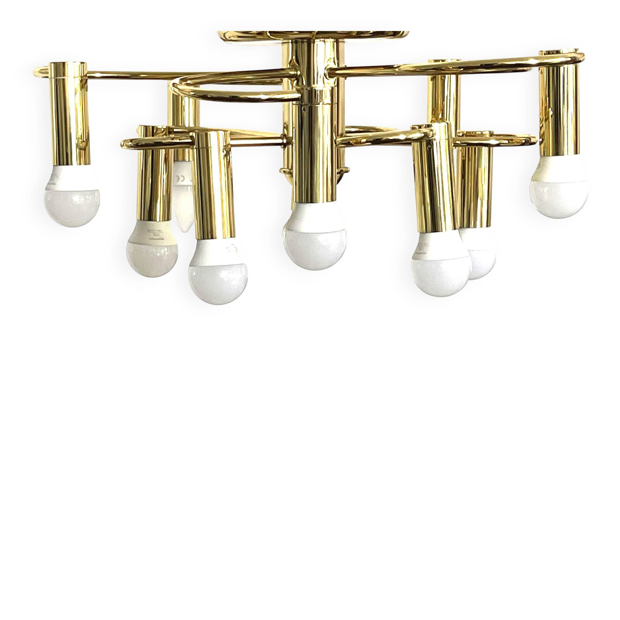 Brass suspension Mid-century 10 arms by Honsel Leuchten