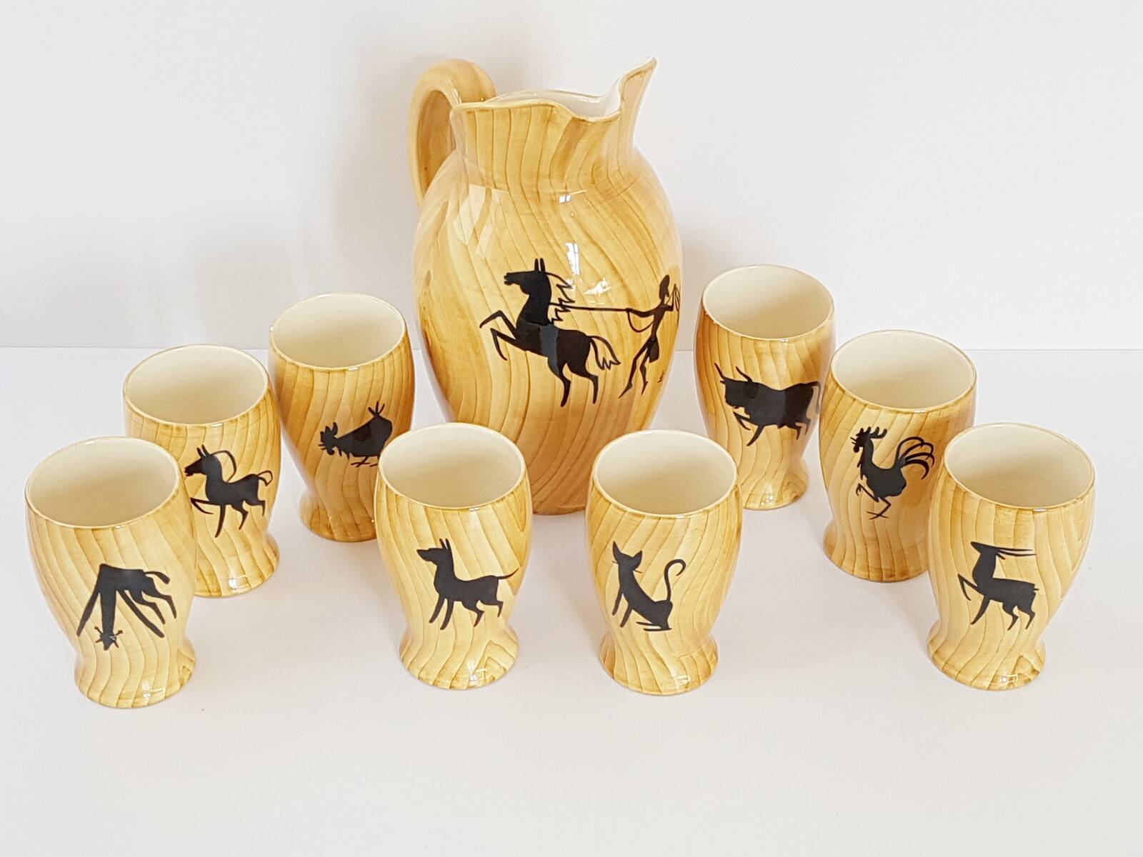 Service a orangeade grandjean jourdan vallauris ceramic faux-wood 1950 vi