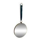 Vintage 1960s witch's eye mirror, turquoise velvet, sunburst effect - 24 x 54 cm