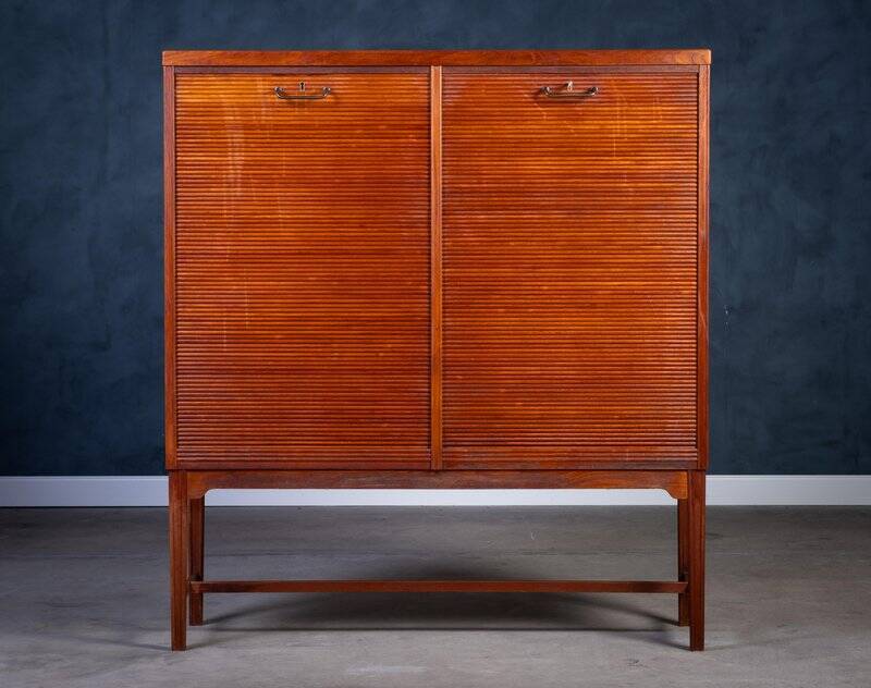 Teak Drum Cabinet with Brass Handle, Denmark, 1960s