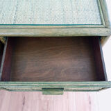 Vintage desk in bamboo and rattan, tinted green