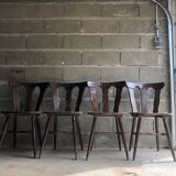 Lot de 4 chaises bistrot vintage en bois précieux, 1950