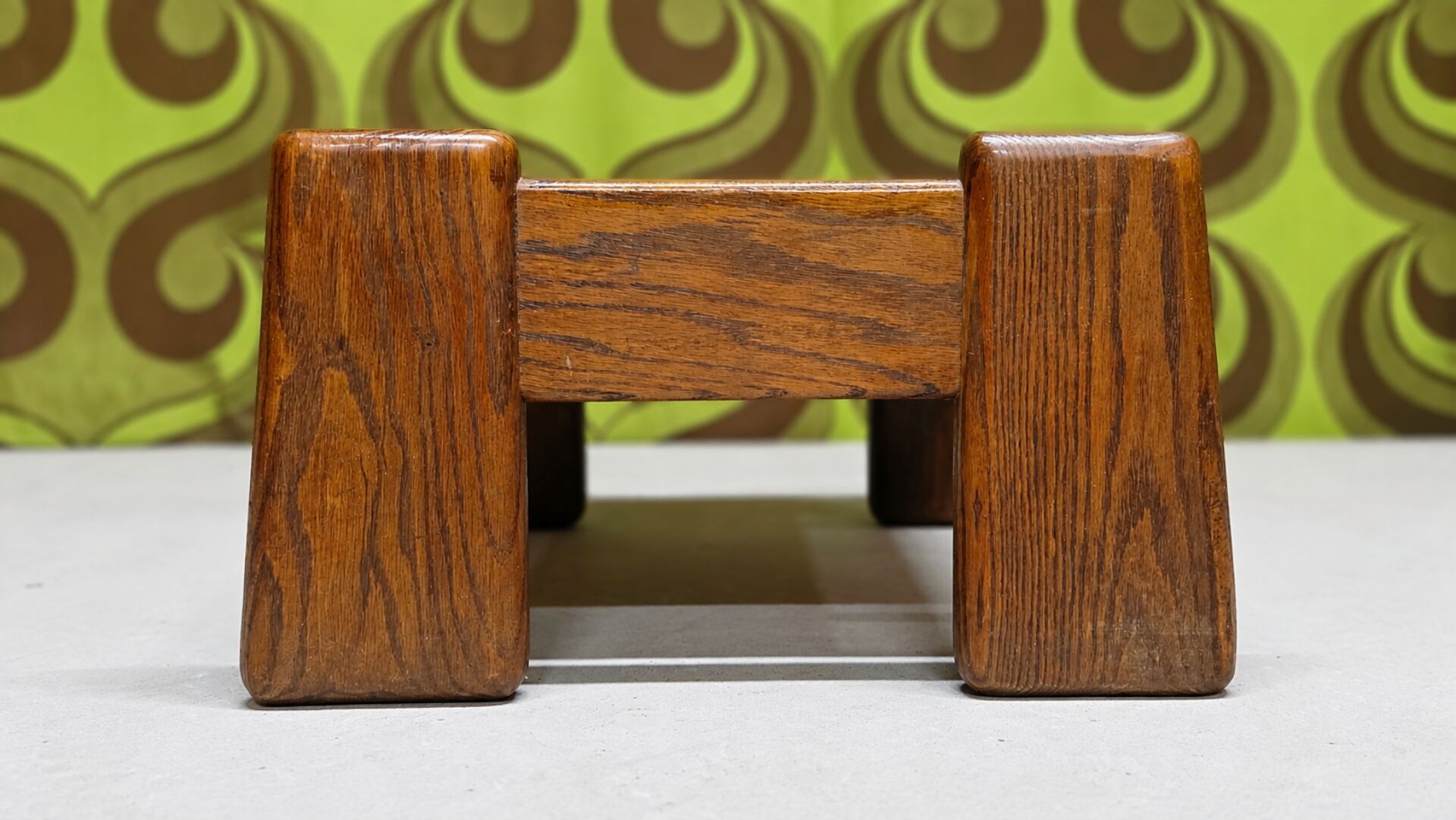 Brutalist oak footstool end table – 1970s