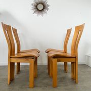 4 old French design solid elm chairs from the 70s vintage