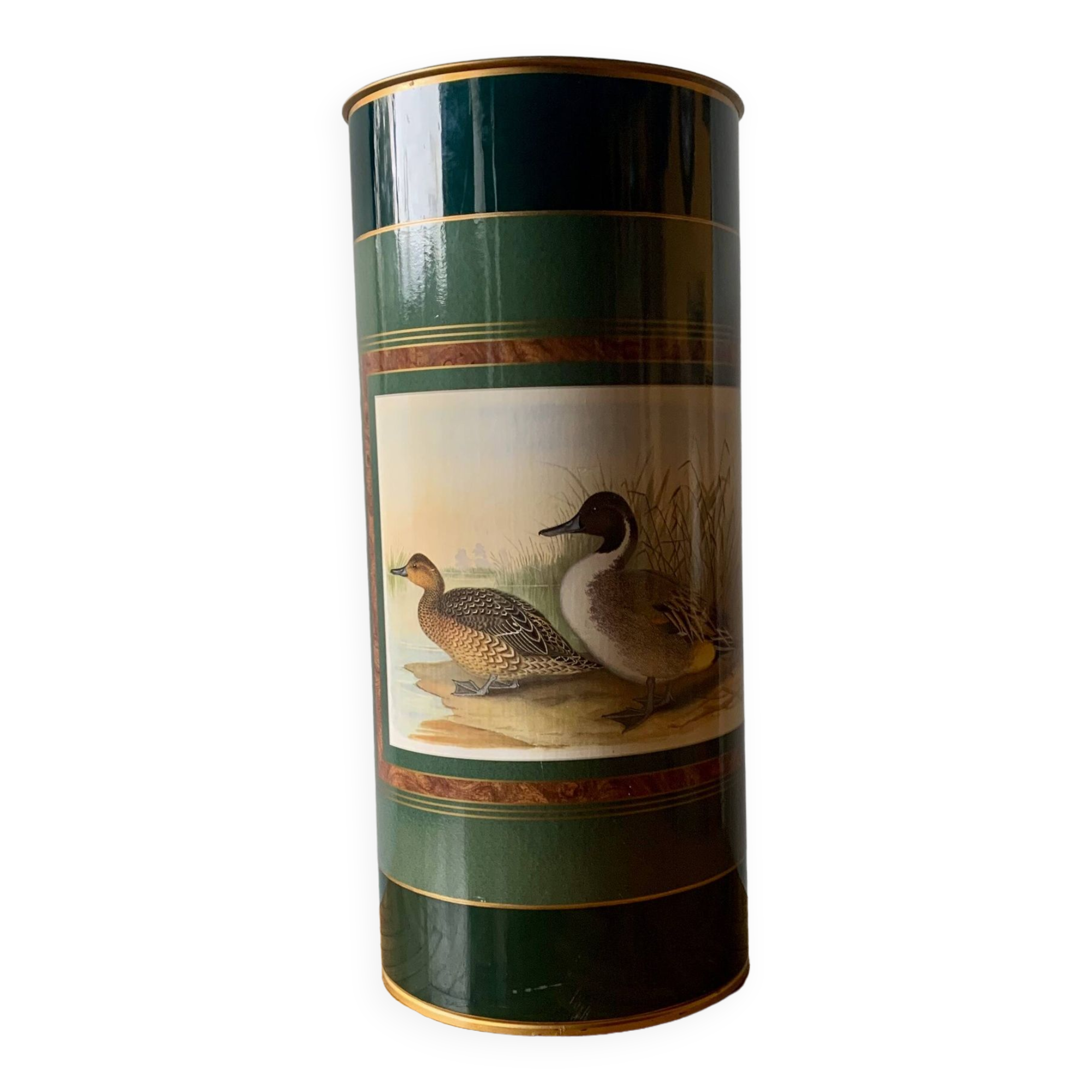 Old enameled sheet metal umbrella stand - duck decoration