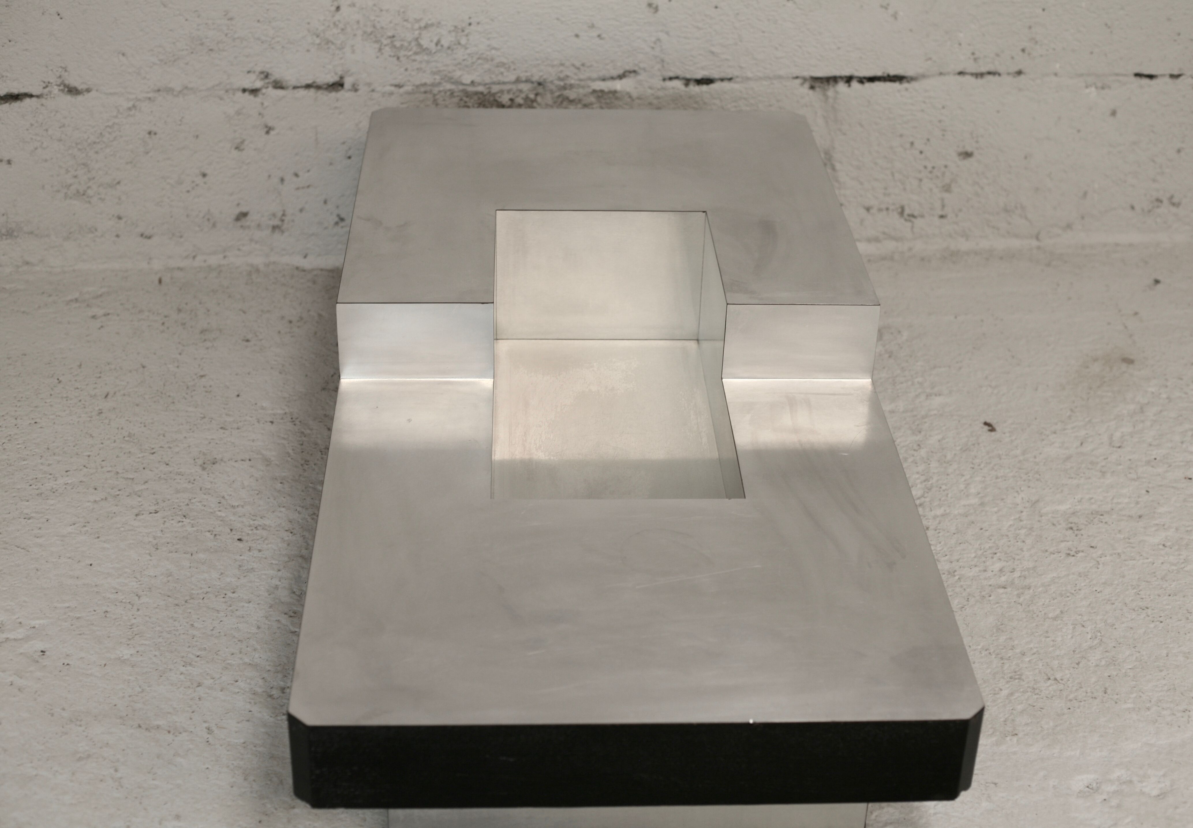 Coffee table "Space Age", wood, aluminum veneer, France, circa 1970