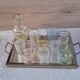 Vintage liqueur service from the 50s/60s — Decanter, 9 pastel glasses & tray