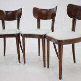 1950s Set of Three Restored Beech Dining Chairs, Czechoslovakia