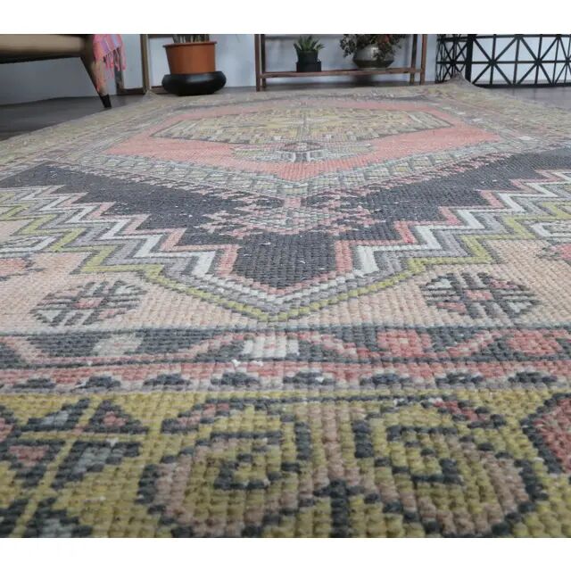 Vintage Turkish Oushak Handmade Pink Wool Rug 125x210
