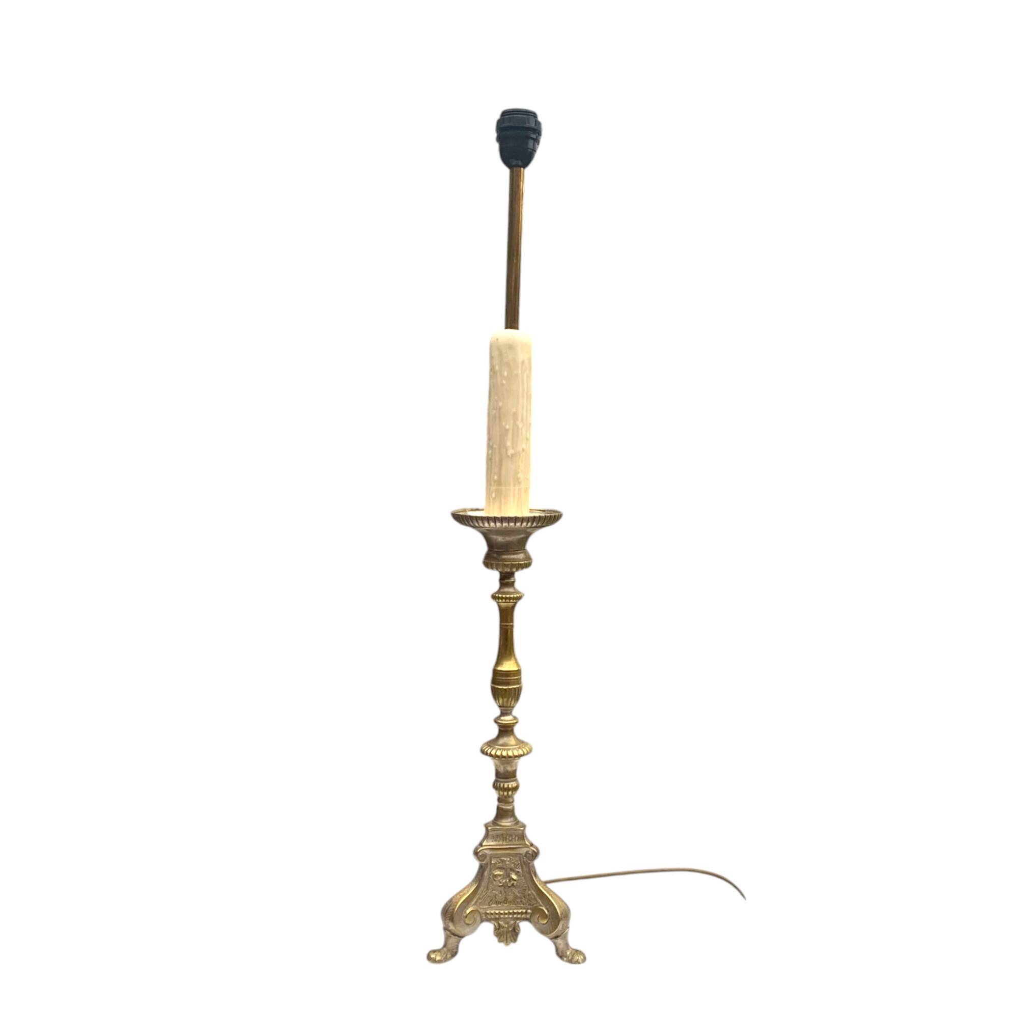 Antique large brass candlestick lamp base