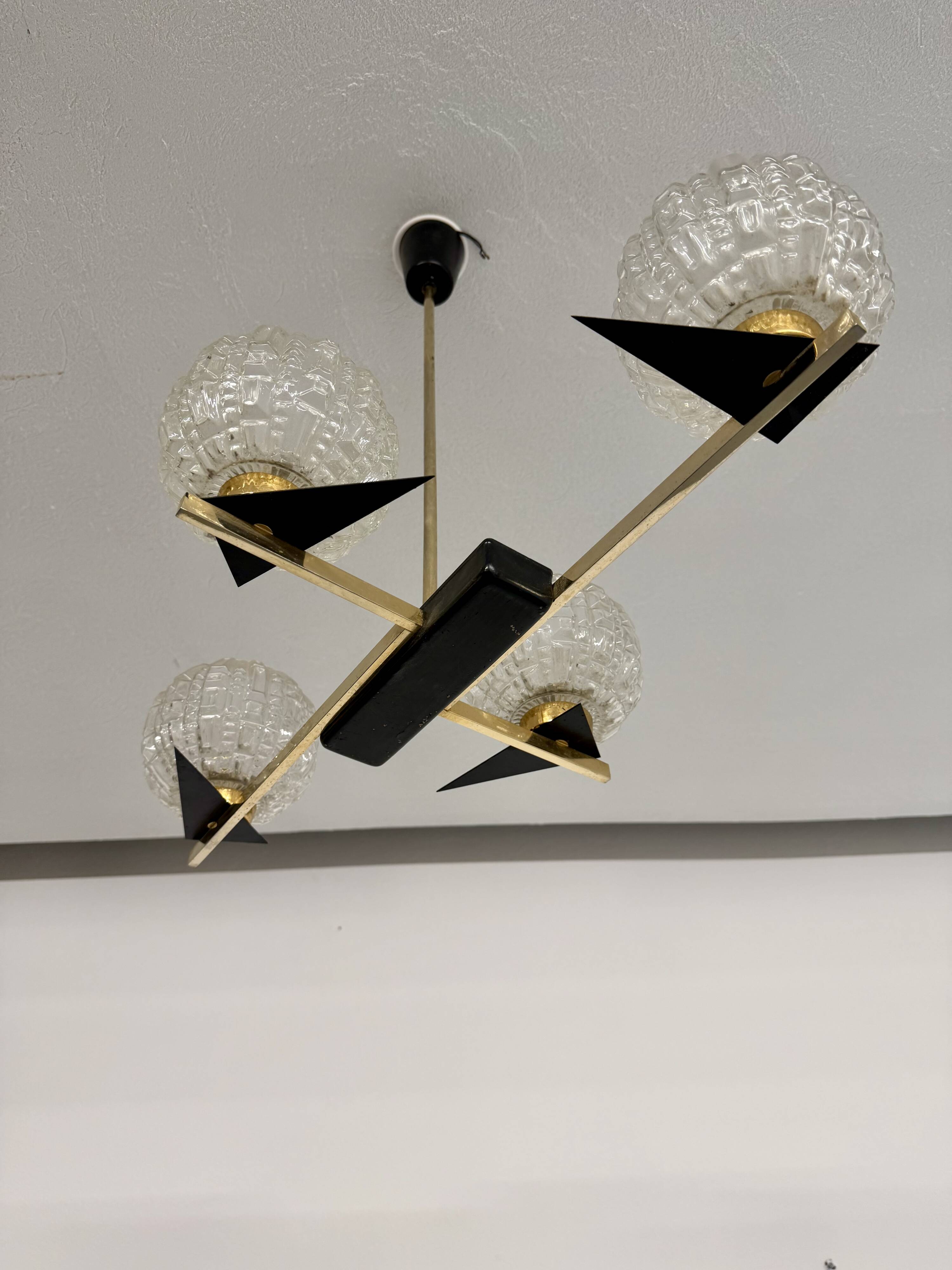 Lampe Suspension Maison Arlus 4 feux design français année 60