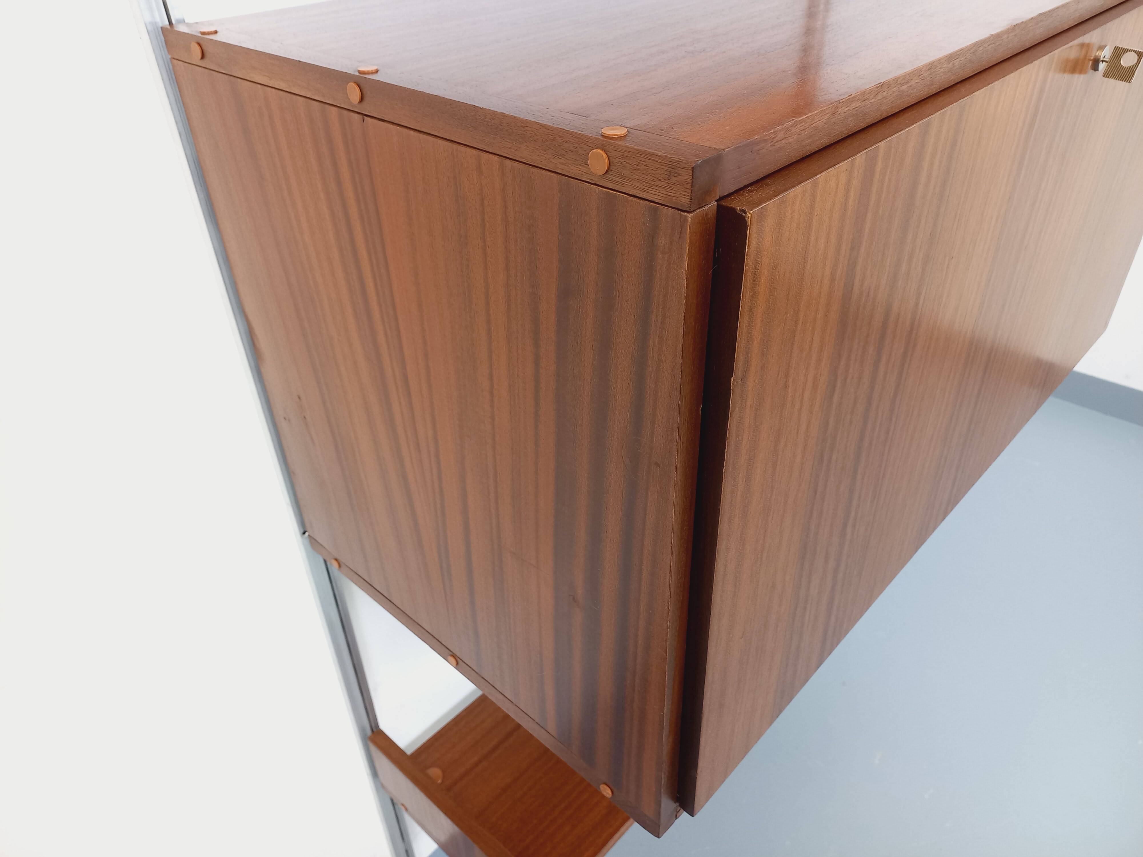 Wall shelf library with vintage ARP Minvielle secretary bar