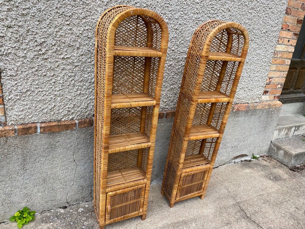 Pair of wicker rattan bookcases