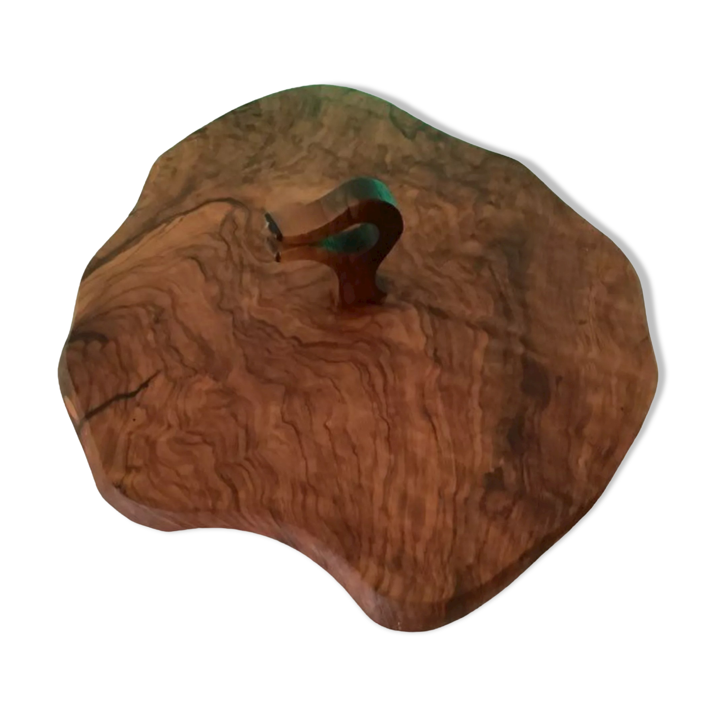 Vintage olive solid wood cheese platter with handle + knife (wooden handle)