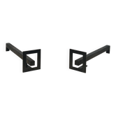 Pair of modernist andirons in steel and wrought iron