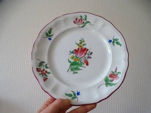 Kg luneville "réverbère" 8 dessert plates earthenware hand-painted flowers ø20.5cm