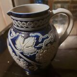 Signed pitcher in cobalt blue enameled salt stoneware